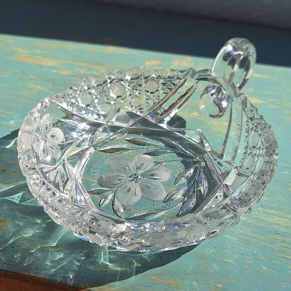 American Brilliant Period Vintage Cut Glass Candy Dish Handle Collectible Gifts - Picture 6 of 13